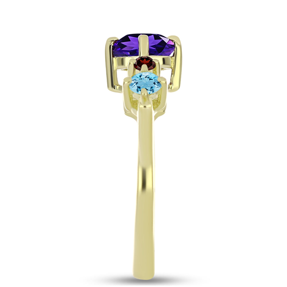 Anel de Prata com Banho de Ouro com Ametista de Marrocos e Peridoto de Changbai 4 
