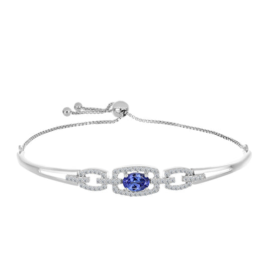 Pulseira de Prata com Tanzanite AAA e Diamante Branco  Contraste: Cabeca de Veado (800)