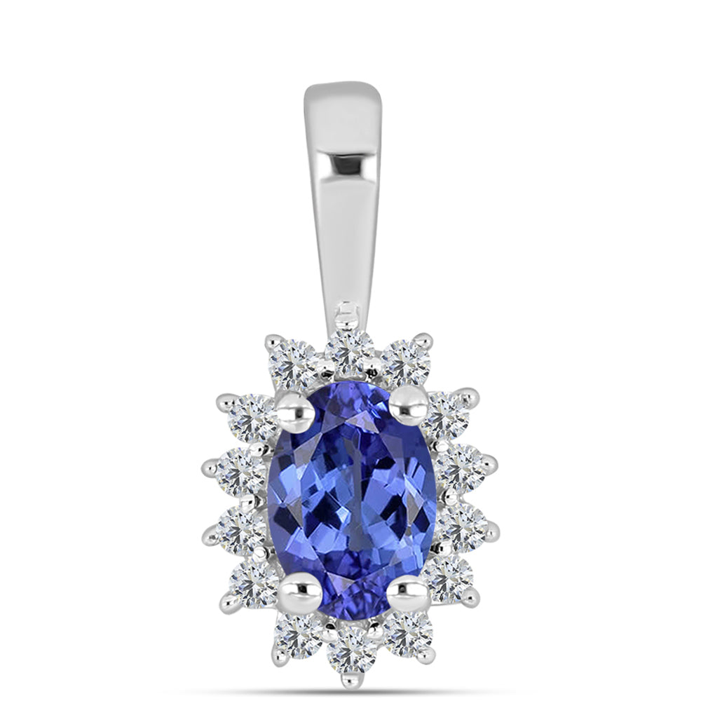 Pendente de Prata com Tanzanite AAA e Diamante Branco 1 