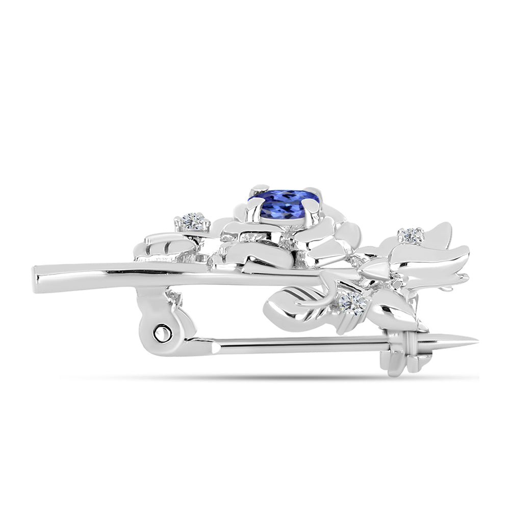 Alfinete de Prata com Tanzanite AAA e Diamante Branco 2 
