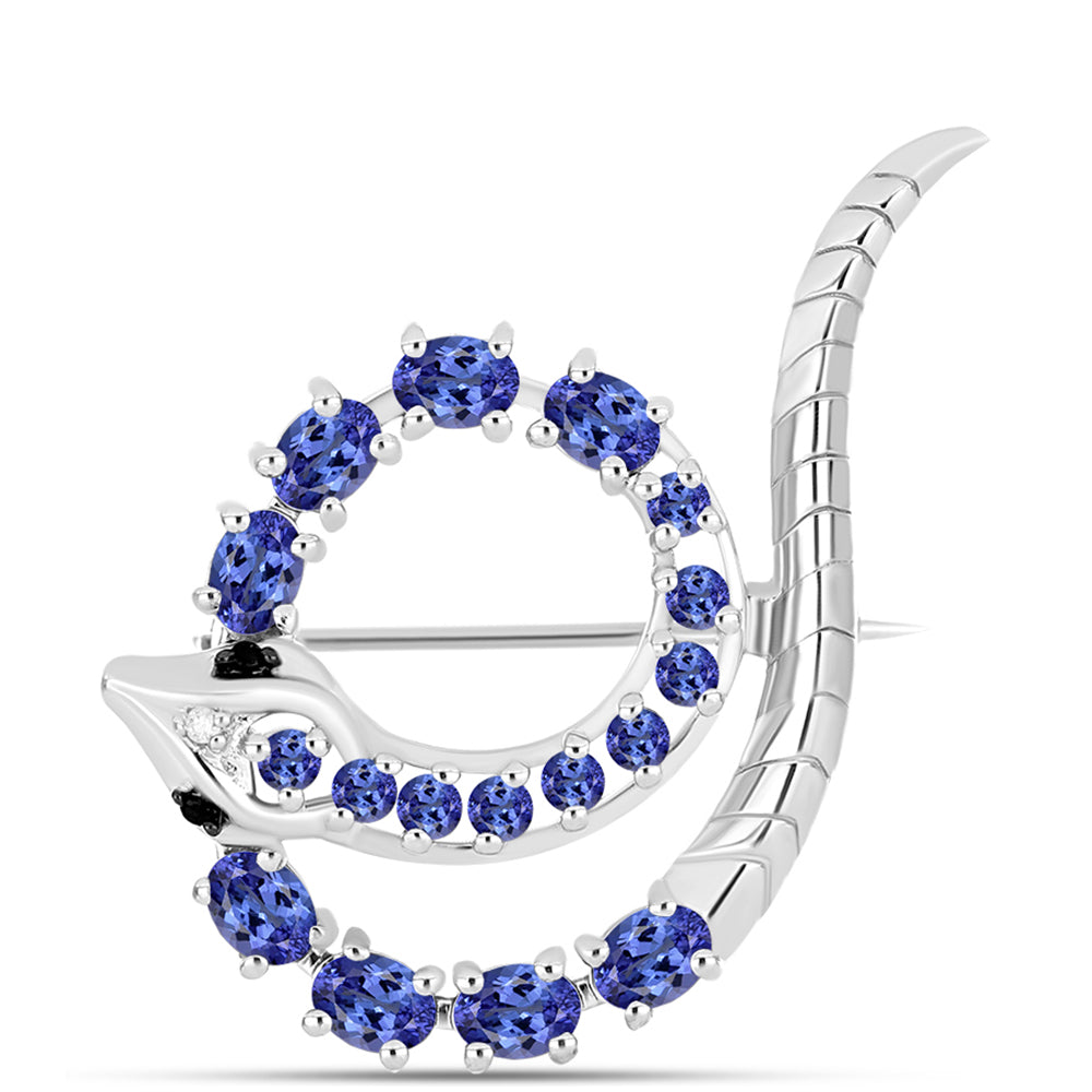 Alfinete de Prata com Tanzanite AAA e Diamante Branco  Contraste: Cabeca de Veado (800) 1 