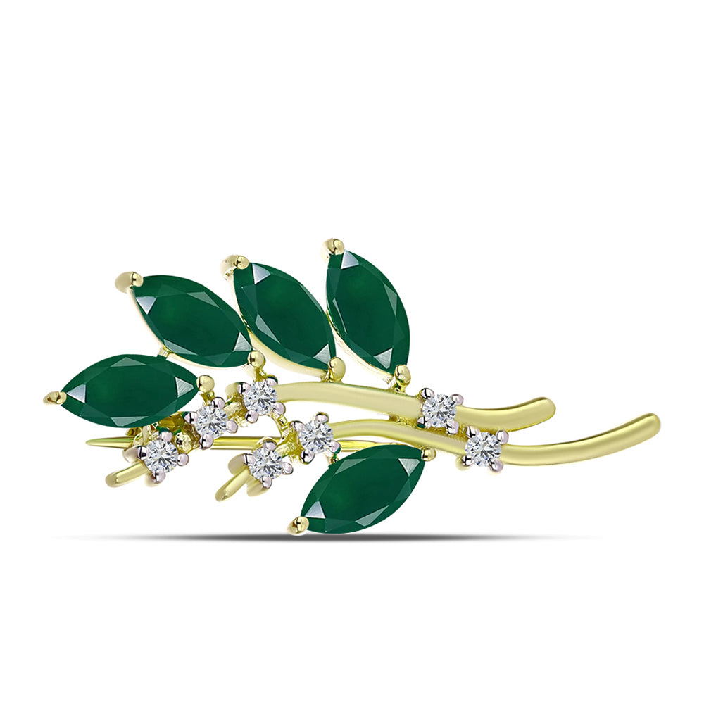 Alfinete de Prata com Banho de Ouro com Ágata Verde e Topázio Branco  Contraste: Cabeca de Veado (800) 1 
