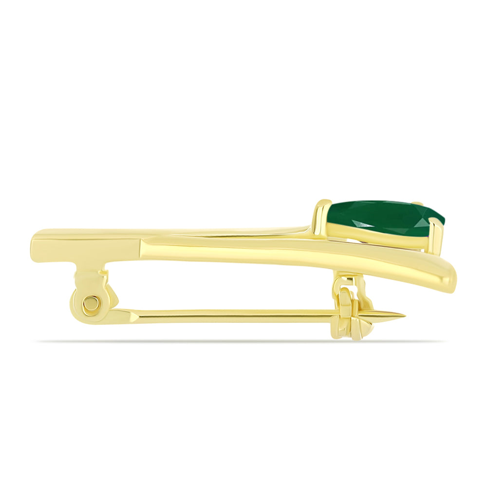 Alfinete de Prata com Banho de Ouro com Ágata Verde