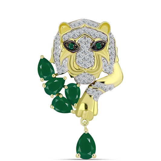 Pendente de Prata com Banho de Ouro com Ágata Verde e Topázio Branco  Contraste: Cabeca de Veado (800)