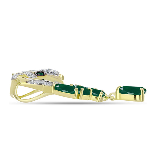 Pendente de Prata com Banho de Ouro com Ágata Verde e Topázio Branco  Contraste: Cabeca de Veado (800)