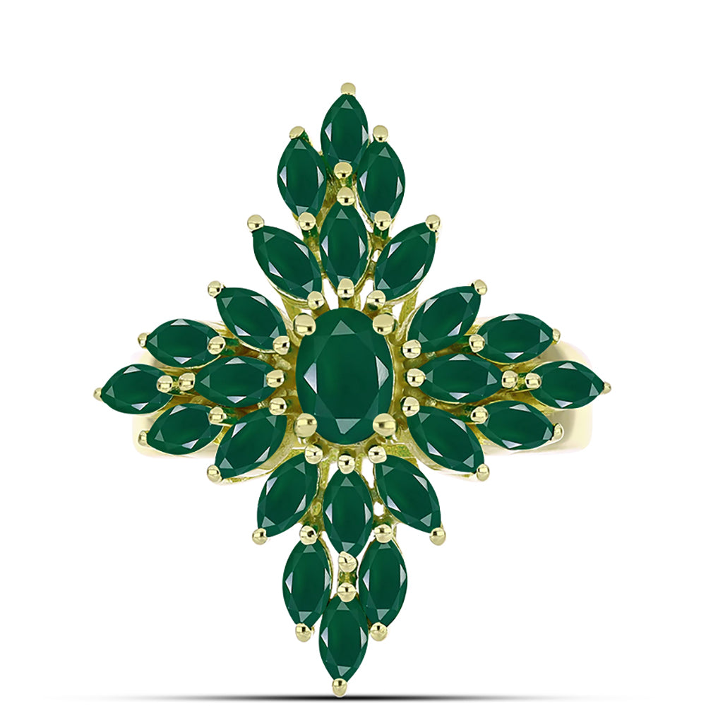 Anel de Prata com Banho de Ouro com Ágata Verde  Contraste: Cabeca de Veado (800)