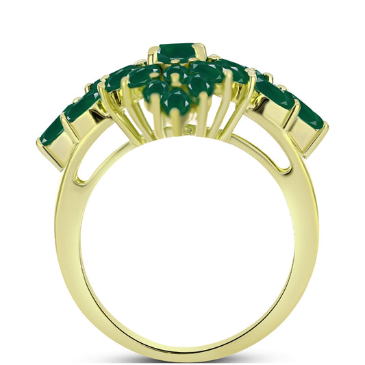 Anel de Prata com Banho de Ouro com Ágata Verde  Contraste: Cabeca de Veado (800)