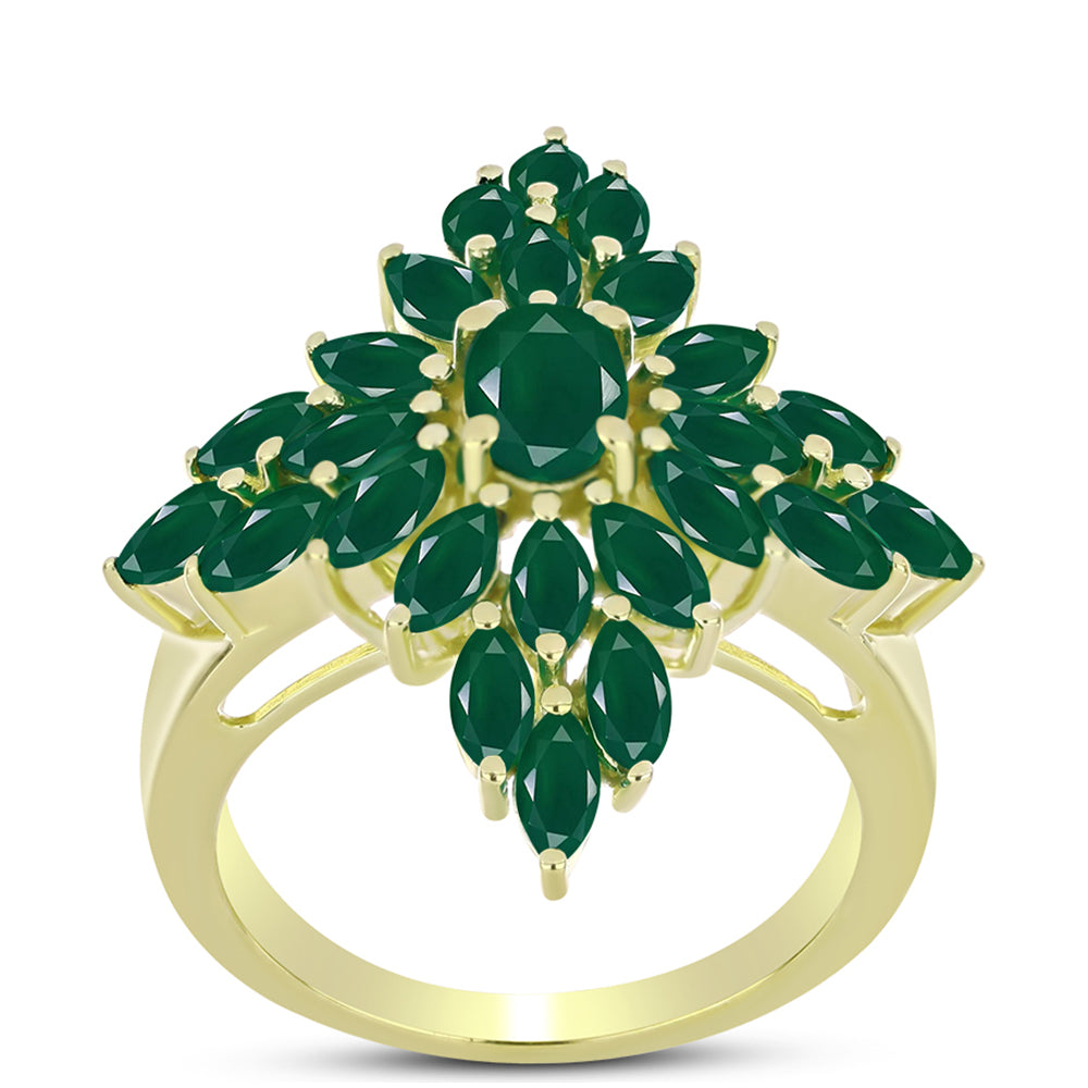 Anel de Prata com Banho de Ouro com Ágata Verde  Contraste: Cabeca de Veado (800)