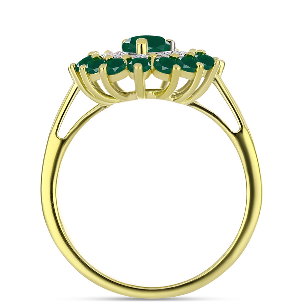Anel de Prata com Banho de Ouro com Ágata Verde e Topázio Branco  Contraste: Cabeca de Veado (800) 2 