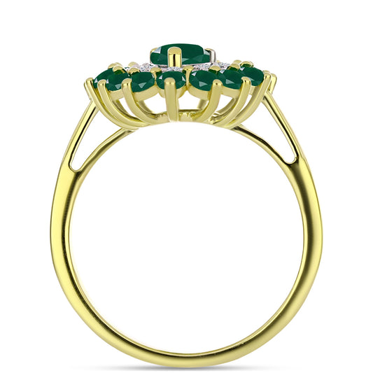 Anel de Prata com Banho de Ouro com Ágata Verde e Topázio Branco  Contraste: Cabeca de Veado (800)