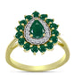 Anel de Prata com Banho de Ouro com Ágata Verde e Topázio Branco  Contraste: Cabeca de Veado (800)