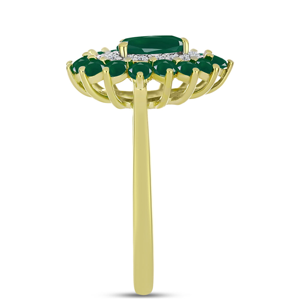 Anel de Prata com Banho de Ouro com Ágata Verde e Topázio Branco  Contraste: Cabeca de Veado (800)