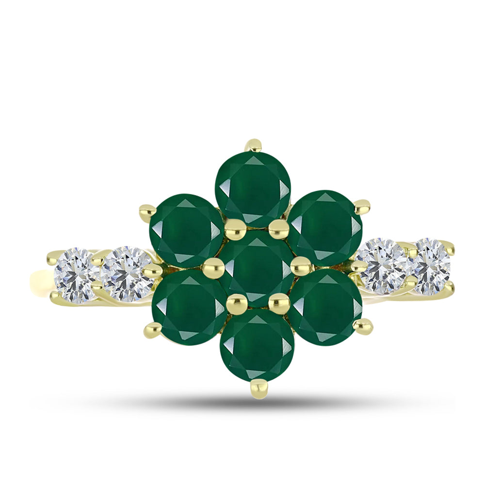 Anel de Prata com Banho de Ouro com Ágata Verde e Topázio Branco