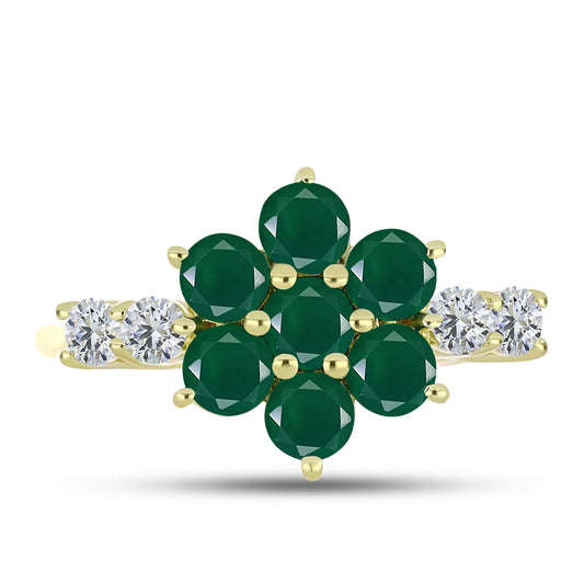 Anel de Prata com Banho de Ouro com Ágata Verde e Topázio Branco