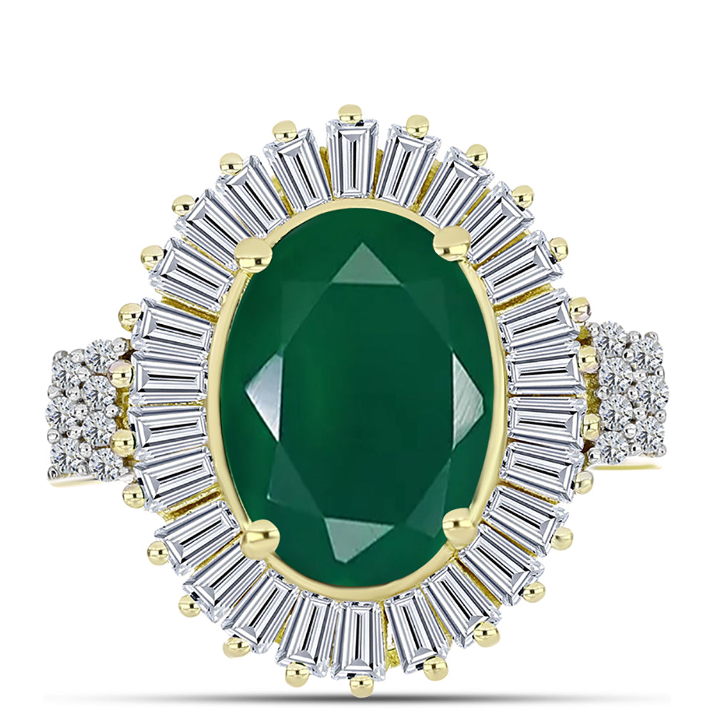 Anel de Prata com Banho de Ouro com Ágata Verde e Zircão Branco  Contraste: Cabeca de Veado (800) 1 