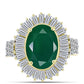 Anel de Prata com Banho de Ouro com Ágata Verde e Zircão Branco  Contraste: Cabeca de Veado (800)