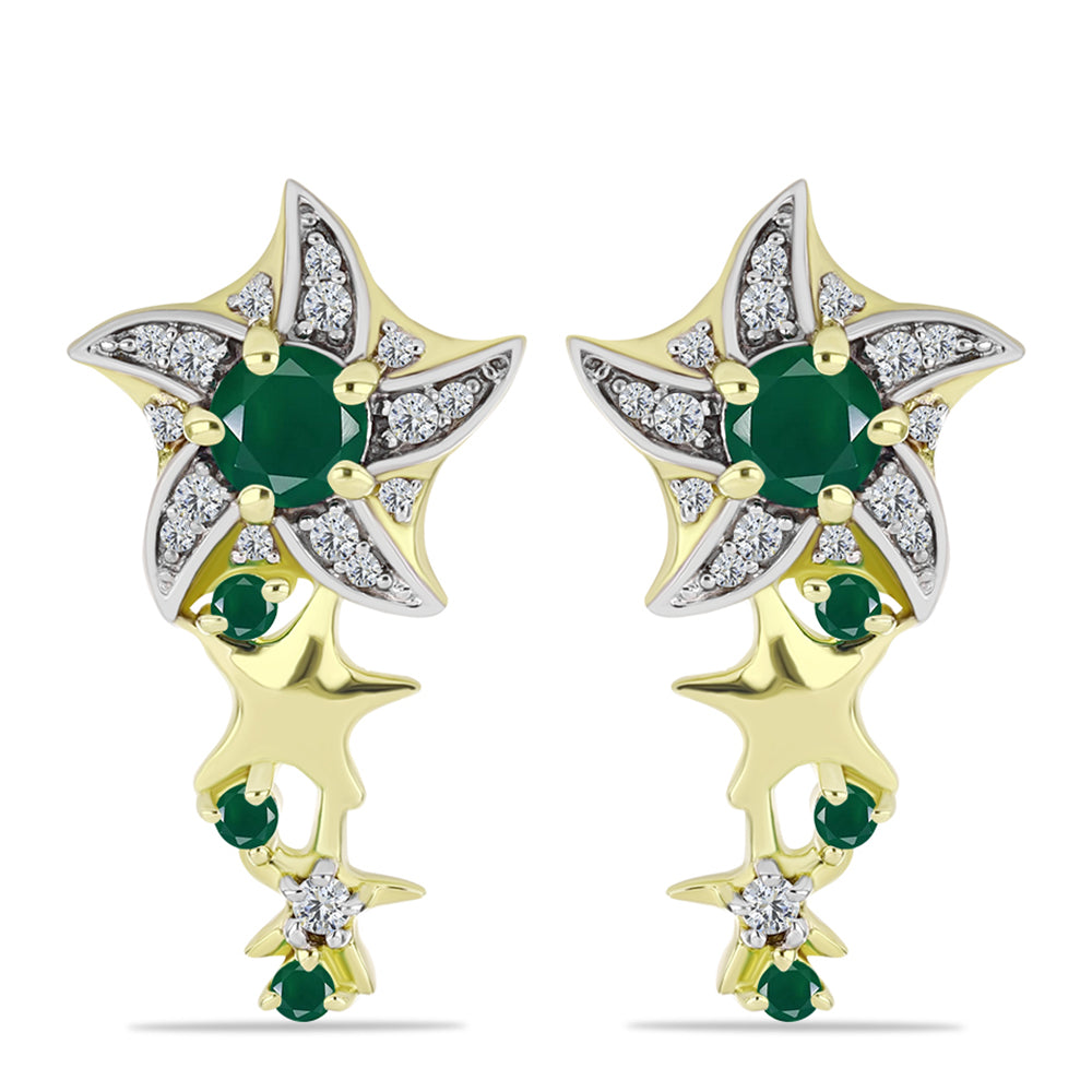 Brincos de Prata com Banho de Ouro com Ágata Verde e Topázio Branco