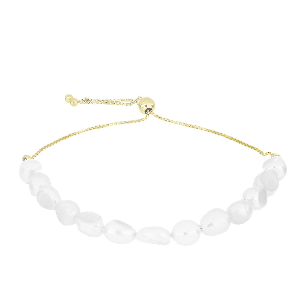 Pulseira de Prata com Banho de Ouro com Pérola Branca de Água Doce 1 