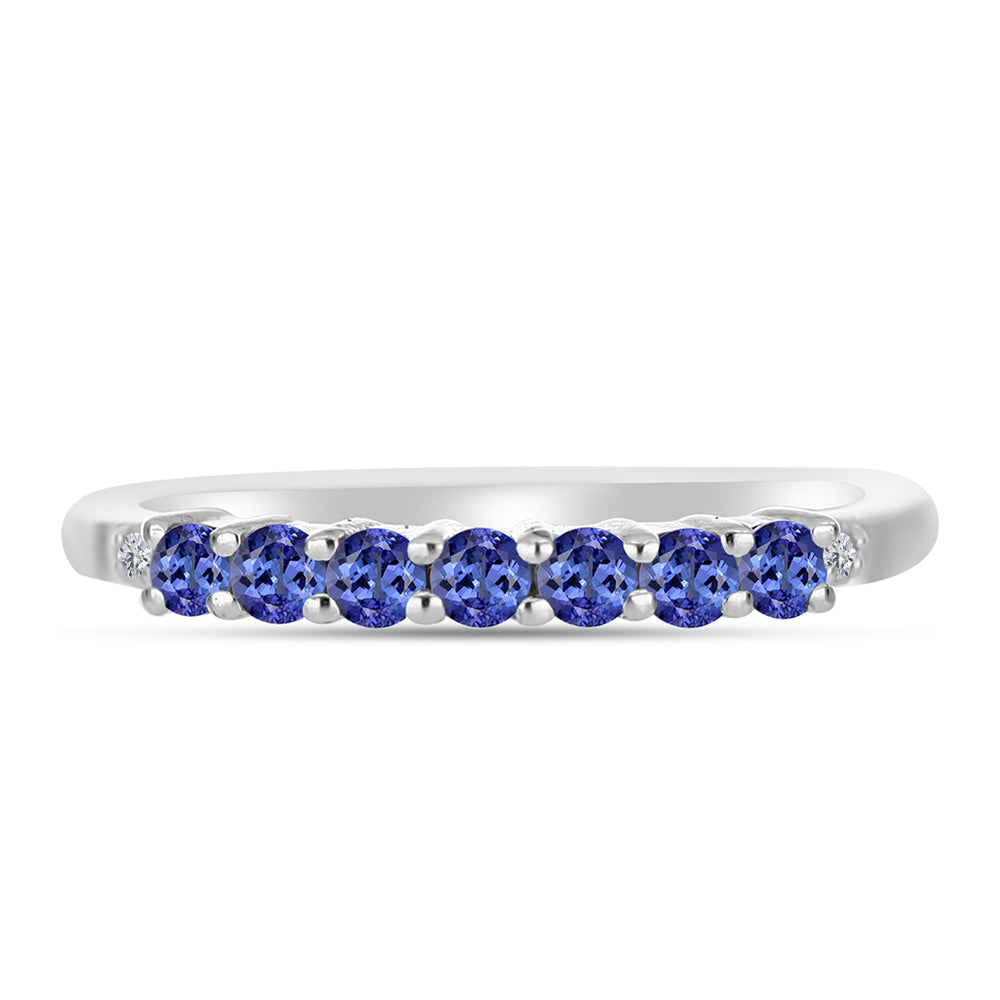 Anel de Prata com Tanzanite AAA e Diamante Branco