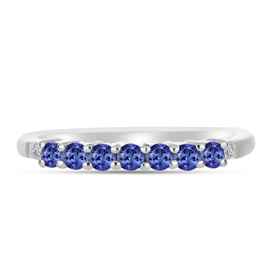 Anel de Prata com Tanzanite AAA e Diamante Branco