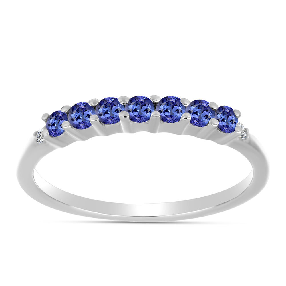 Anel de Prata com Tanzanite AAA e Diamante Branco 1 