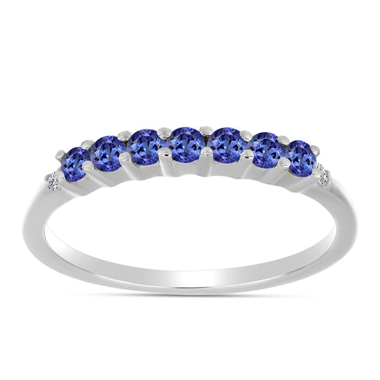 Anel de Prata com Tanzanite AAA e Diamante Branco
