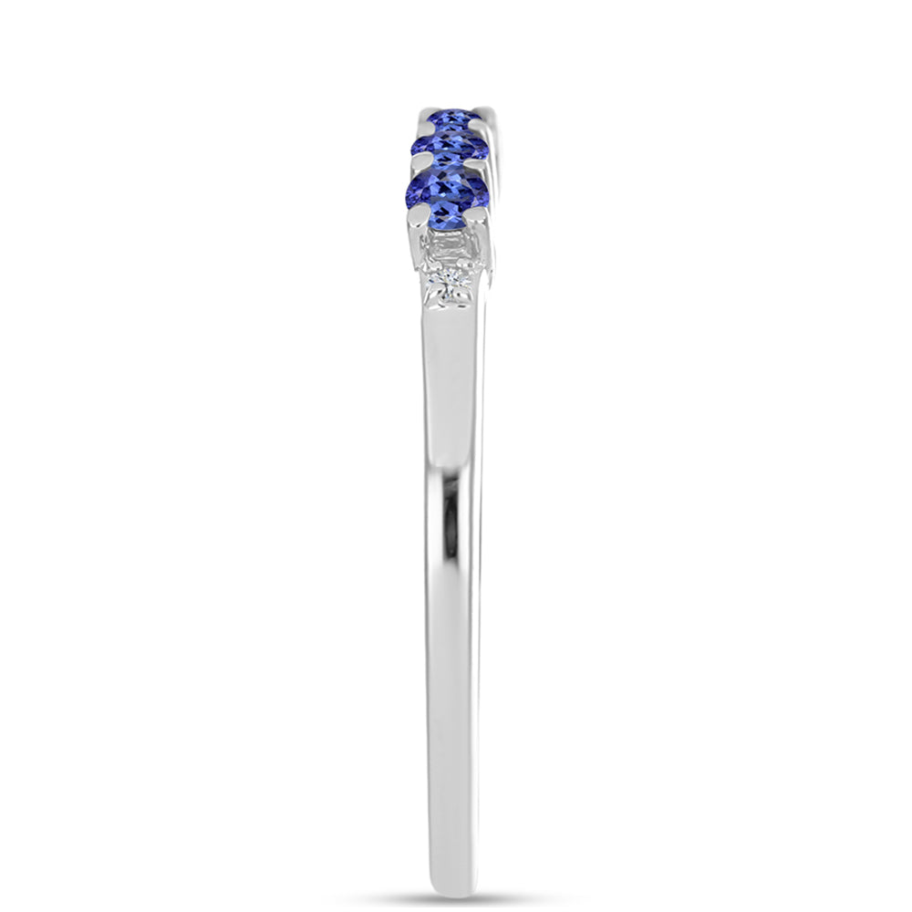 Anel de Prata com Tanzanite AAA e Diamante Branco