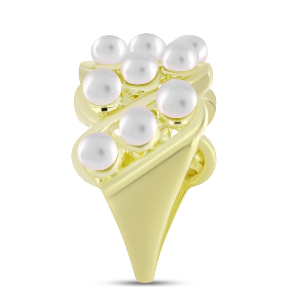 Anel de Prata com Banho de Ouro com Pérola Branca de Água Doce  Contraste: Cabeca de Veado (800)