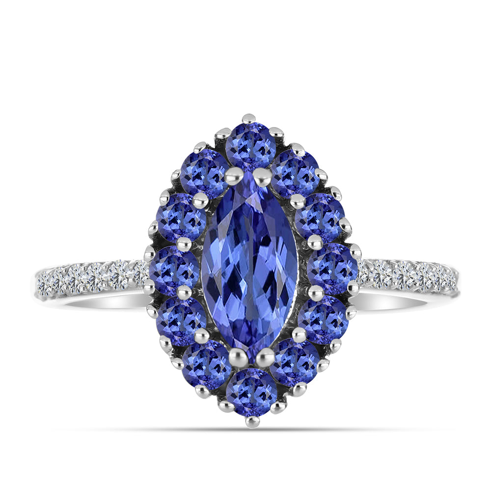 Anel de Prata com Tanzanite AAA e Diamante Branco