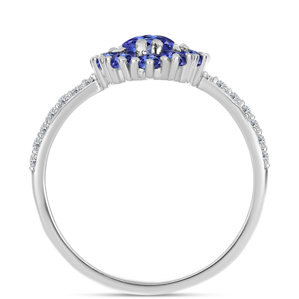 Anel de Prata com Tanzanite AAA e Diamante Branco