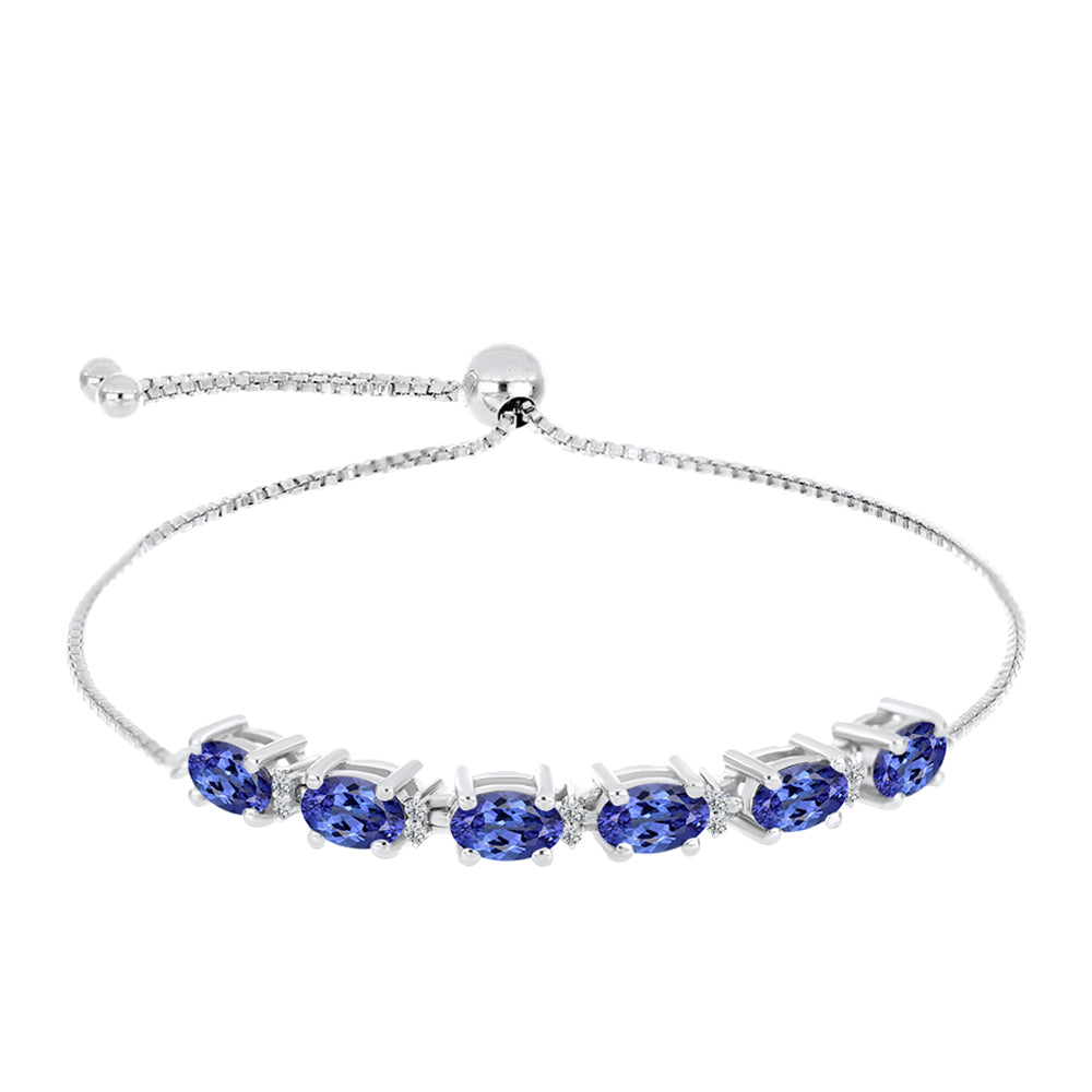 Pulseira de Prata com Tanzanite AAA e Diamante Branco  Contraste: Cabeca de Veado (800)