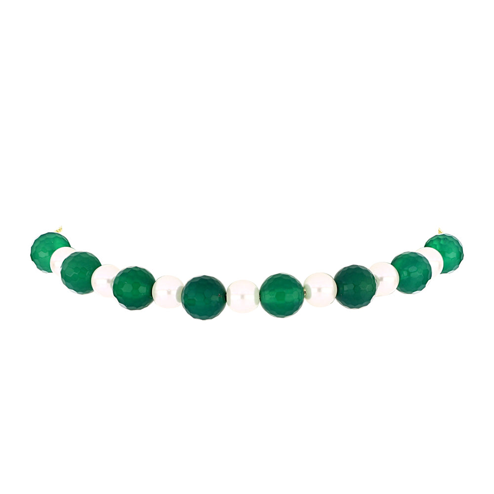 Pulseira de Prata com Banho de Ouro com Ágata Verde e Pérola Branca de Água Doce 2 