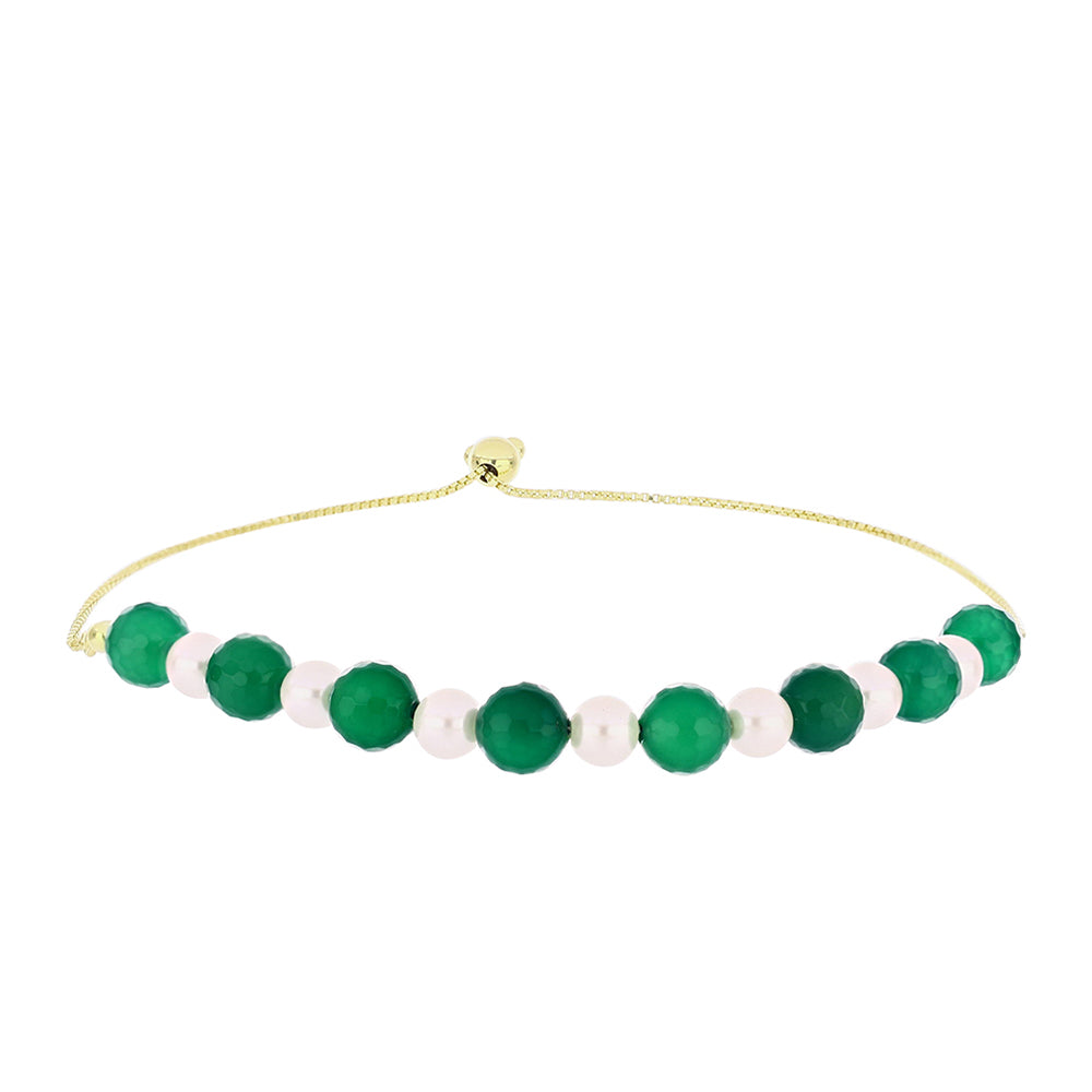 Pulseira de Prata com Banho de Ouro com Ágata Verde e Pérola Branca de Água Doce 1 