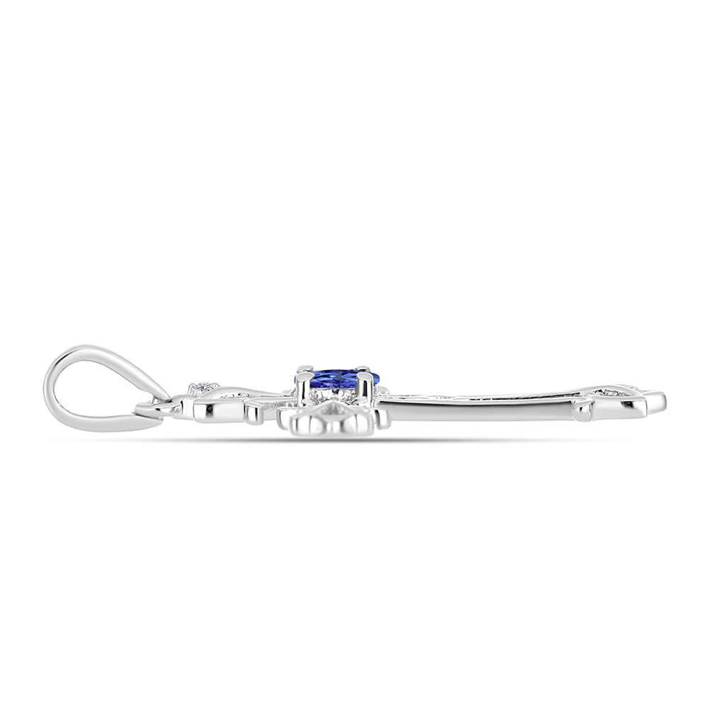 Cruz Pendente de Prata com Tanzanite AAA e Diamante Branco 2 