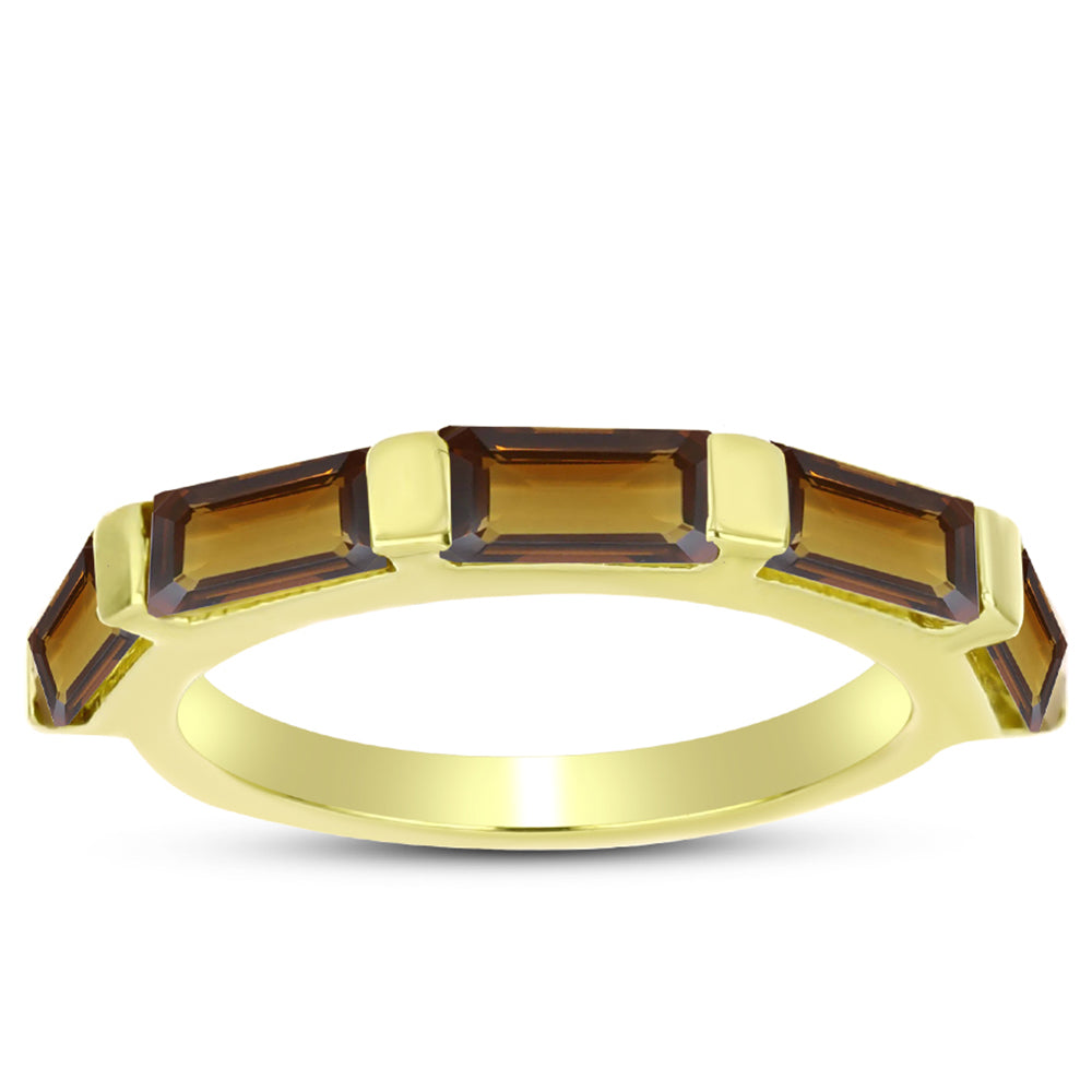 Anel de Prata com Banho de Ouro com Quartzo Cognac