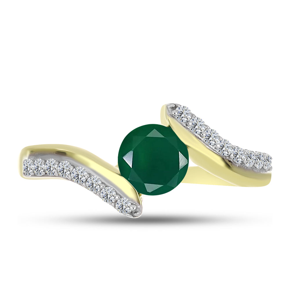 Anel de Prata com Banho de Ouro com Ágata Verde e Topázio Branco 1 