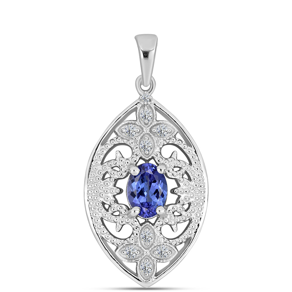 Pendente de Prata com Tanzanite AAA e Diamante Branco 1 