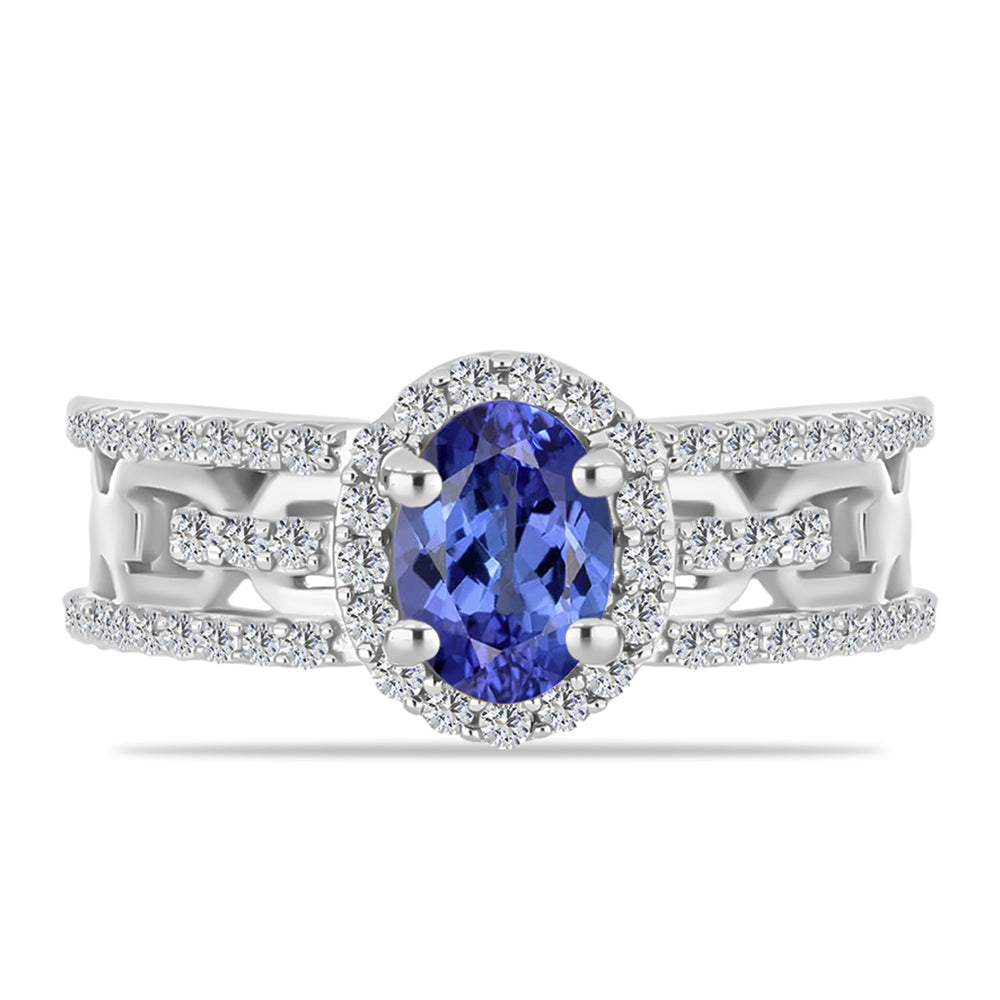 Anel de Prata com Tanzanite AAA e Diamante Branco  Contraste: Cabeca de Veado (800) 1 