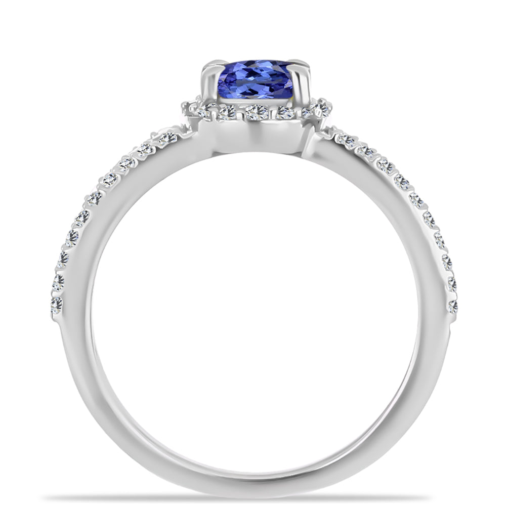 Anel de Prata com Tanzanite AAA e Diamante Branco  Contraste: Cabeca de Veado (800)