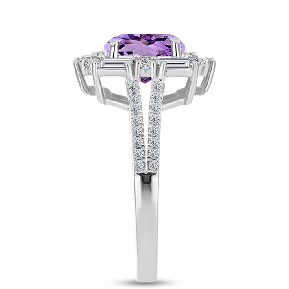 Anel de Prata com Ametista Rosa de França e Topázio Branco  Contraste: Cabeca de Veado (800) 4 