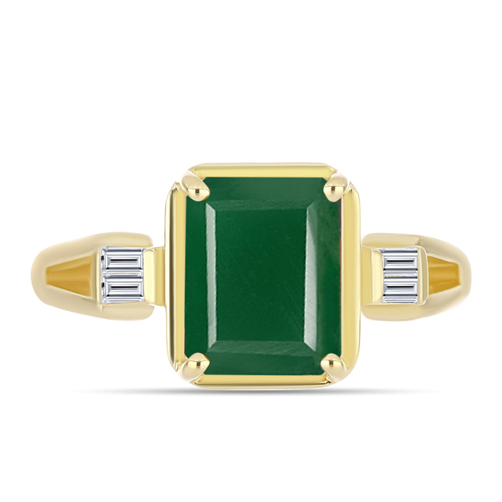 Anel de Prata com Banho de Ouro com Ágata Verde e Zircão Branco  Contraste: Cabeca de Veado (800)