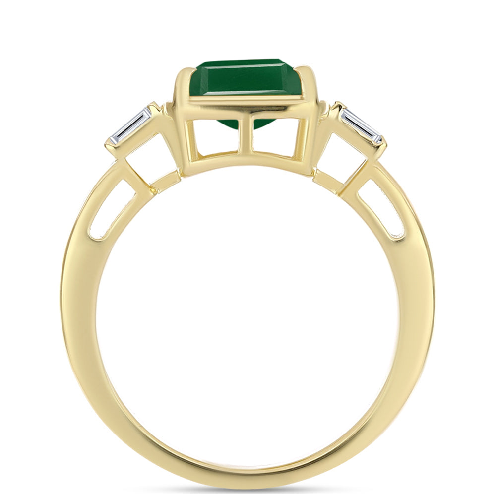 Anel de Prata com Banho de Ouro com Ágata Verde e Zircão Branco  Contraste: Cabeca de Veado (800)