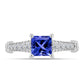 Anel de Prata com Tanzanite AAA e Diamante Branco