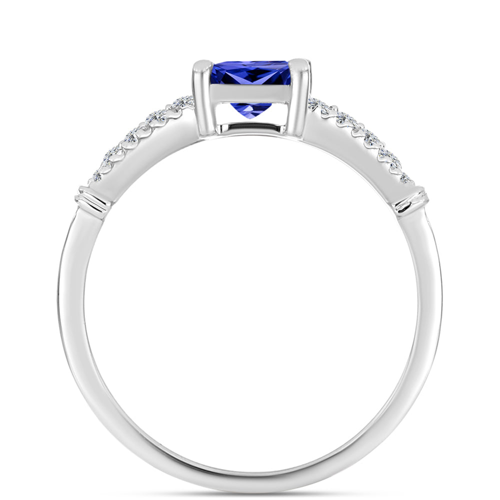 Anel de Prata com Tanzanite AAA e Diamante Branco