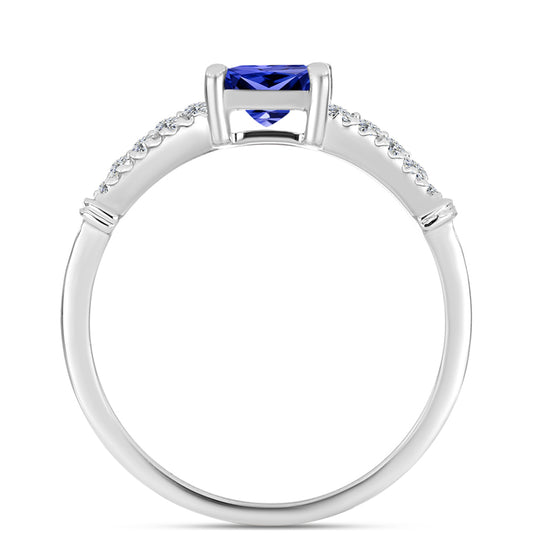 Anel de Prata com Tanzanite AAA e Diamante Branco