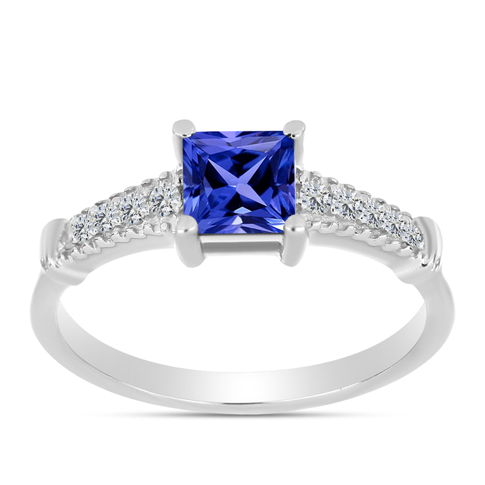 Anel de Prata com Tanzanite AAA e Diamante Branco 3 