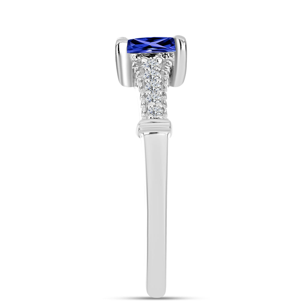 Anel de Prata com Tanzanite AAA e Diamante Branco 4 