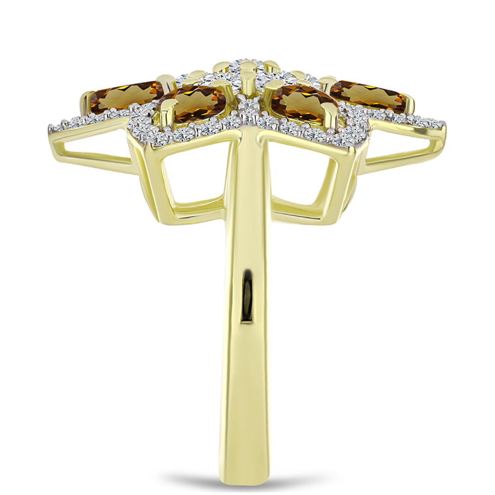 Anel de Prata com Banho de Ouro com Quartzo Cognac e Topázio Branco  Contraste: Cabeca de Veado (800) 4 