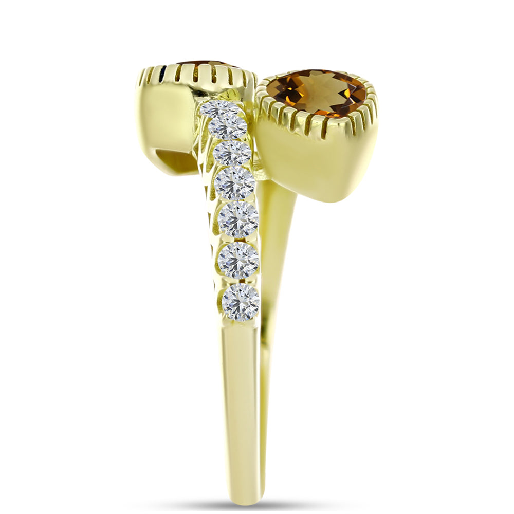 Anel de Prata com Banho de Ouro com Quartzo Cognac e Topázio Branco  Contraste: Cabeca de Veado (800) 4 