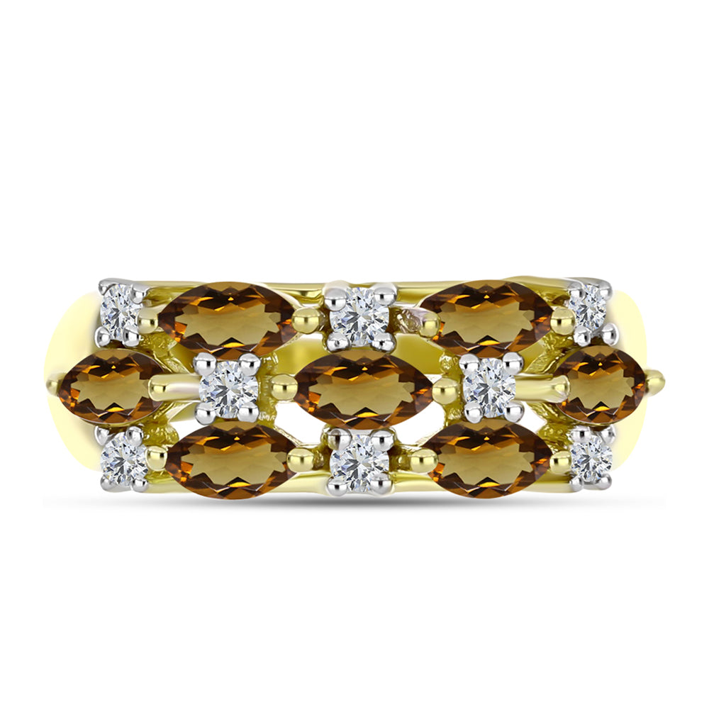 Anel de Prata com Banho de Ouro com Quartzo Cognac e Topázio Branco  Contraste: Cabeca de Veado (800) 1 